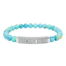 Load image into Gallery viewer, Brandon Gibbs Natural Stone Engraved Bar Bracelet — Beaded Stretch Bracelet
