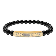 Load image into Gallery viewer, Brandon Gibbs Natural Stone Engraved Bar Bracelet — Beaded Stretch Bracelet