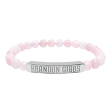 Load image into Gallery viewer, Brandon Gibbs Natural Stone Engraved Bar Bracelet — Beaded Stretch Bracelet