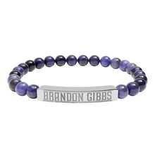 Load image into Gallery viewer, Brandon Gibbs Natural Stone Engraved Bar Bracelet — Beaded Stretch Bracelet
