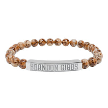 Load image into Gallery viewer, Brandon Gibbs Natural Stone Engraved Bar Bracelet — Beaded Stretch Bracelet
