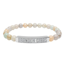 Load image into Gallery viewer, Brandon Gibbs Natural Stone Engraved Bar Bracelet — Beaded Stretch Bracelet
