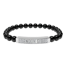Load image into Gallery viewer, Brandon Gibbs Natural Stone Engraved Bar Bracelet — Beaded Stretch Bracelet
