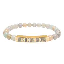 Load image into Gallery viewer, Brandon Gibbs Natural Stone Engraved Bar Bracelet — Beaded Stretch Bracelet
