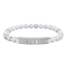 Load image into Gallery viewer, Brandon Gibbs Natural Stone Engraved Bar Bracelet — Beaded Stretch Bracelet

