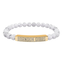 Load image into Gallery viewer, Brandon Gibbs Natural Stone Engraved Bar Bracelet — Beaded Stretch Bracelet

