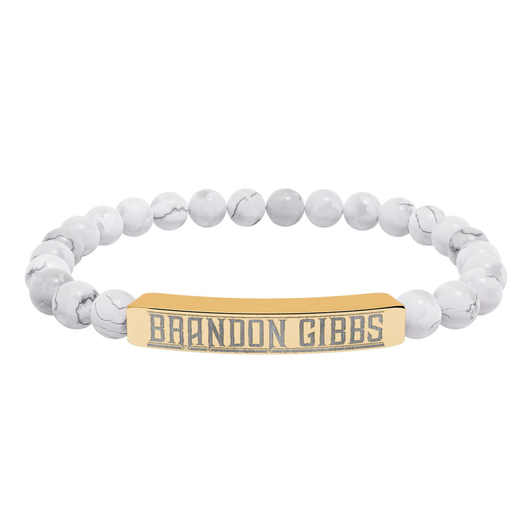 Brandon Gibbs Natural Stone Engraved Bar Bracelet — Beaded Stretch Bracelet