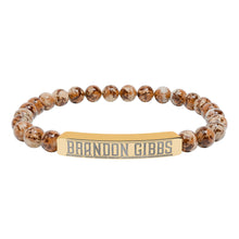 Load image into Gallery viewer, Brandon Gibbs Natural Stone Engraved Bar Bracelet — Beaded Stretch Bracelet
