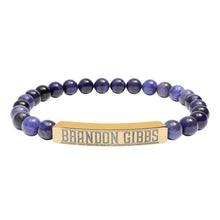 Load image into Gallery viewer, Brandon Gibbs Natural Stone Engraved Bar Bracelet — Beaded Stretch Bracelet
